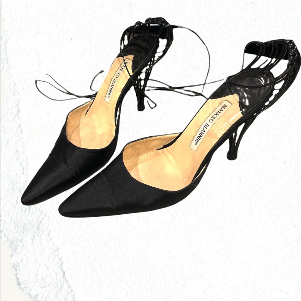 Manolo Blahnik black caged heel pumps size 8